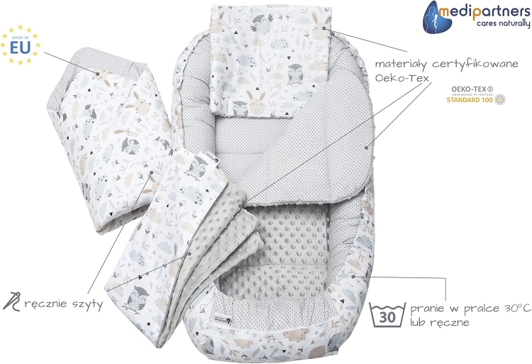 Medi Partners kokon niemowlęcy komplet 5 częściowy szary