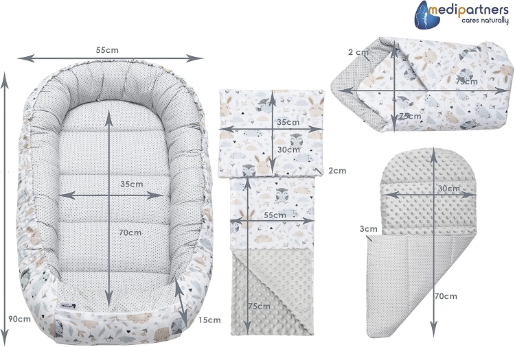 Medi Partners kokon niemowlęcy komplet 5 częściowy szary