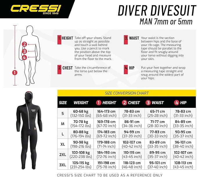 Cressi Diver Man Monopiece kombinezon 4XL kombinezon premium dla mężczyzn ze stałym kapturem