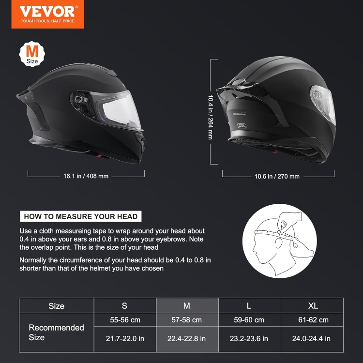 VEVOR Kask motocyklowy motocrossowy, kask integralny, rozmiar M, kask z tworzywa ABS