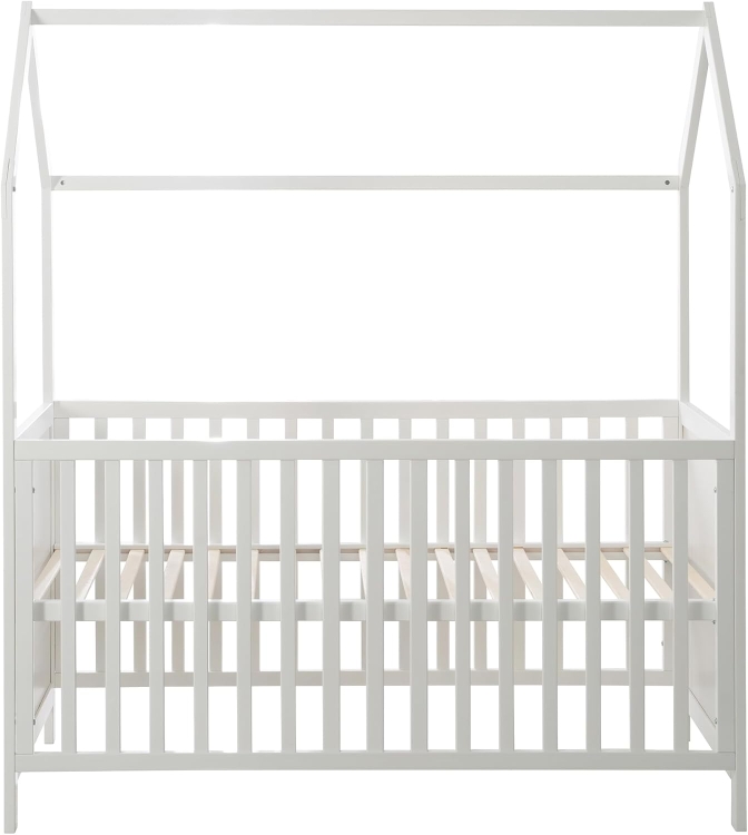 roba house bed 70 x 140 cm, łóżko dziecięce combi w stylu house, białe, 3-stopniowa regulacja, wysuwane szczebelki, możliwość przekształcenia w łóżko młodzieżowe