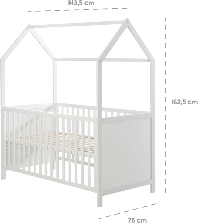 roba house bed 70 x 140 cm, łóżko dziecięce combi w stylu house, białe, 3-stopniowa regulacja, wysuwane szczebelki, możliwość przekształcenia w łóżko młodzieżowe