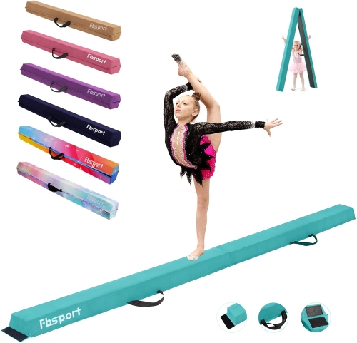 FBSPORT Składana belka balansowa 270 cm, gimnastyka, belka podłogowa do gimnastyki, flokowana warstwa,