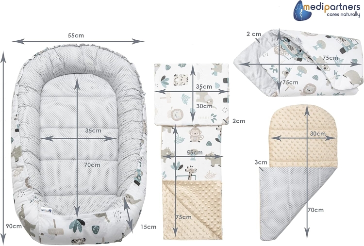 Medi Partners kokon niemowlęcy komplet 5 częściowy szary