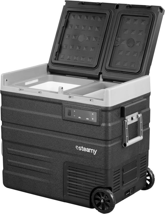 Steamy - E Dual Zone 65 Roller elektryczna lodówka kompresorowa 57 litrów, 12 V/230 V, do utrzymywania ciepła i chłodzenia, na kemping