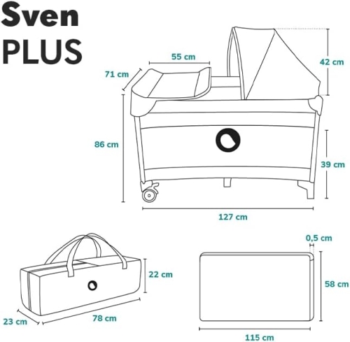 Lionelo Sven Plus Łóżeczko Turystyczne 120x60 z podwieszeniem