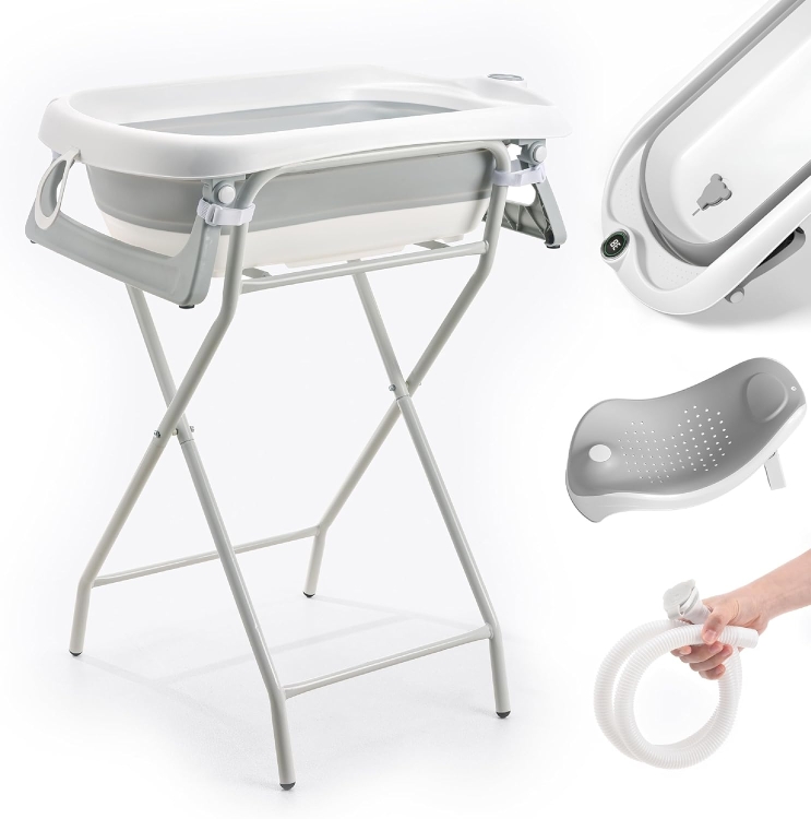Foldable Baby Bath with Stand – XXL wanienka niemowlęca ze stojakiem zestaw składana na płasko