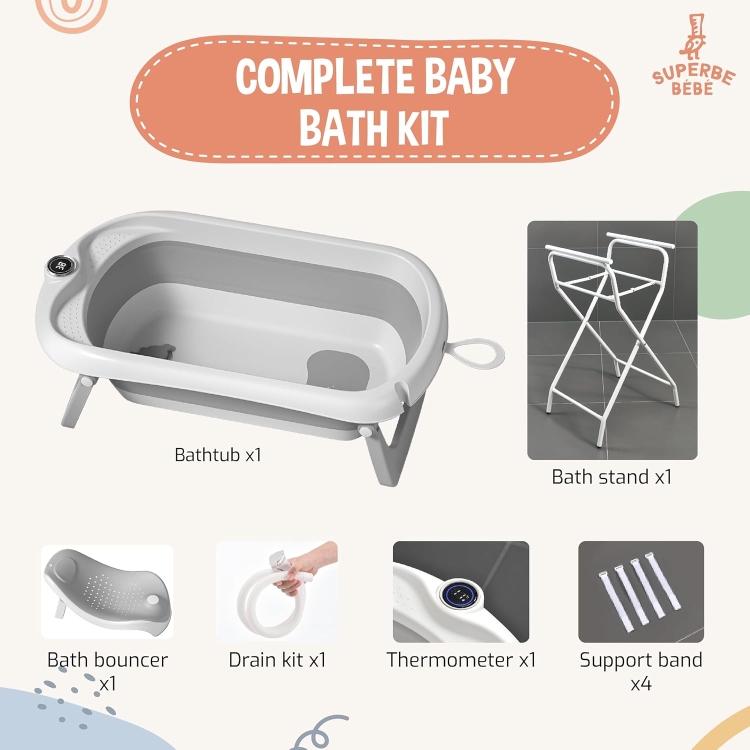 Foldable Baby Bath with Stand – XXL wanienka niemowlęca ze stojakiem zestaw składana na płasko