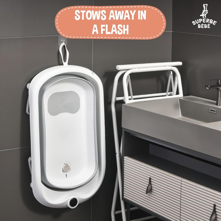 Foldable Baby Bath with Stand – XXL wanienka niemowlęca ze stojakiem zestaw składana na płasko
