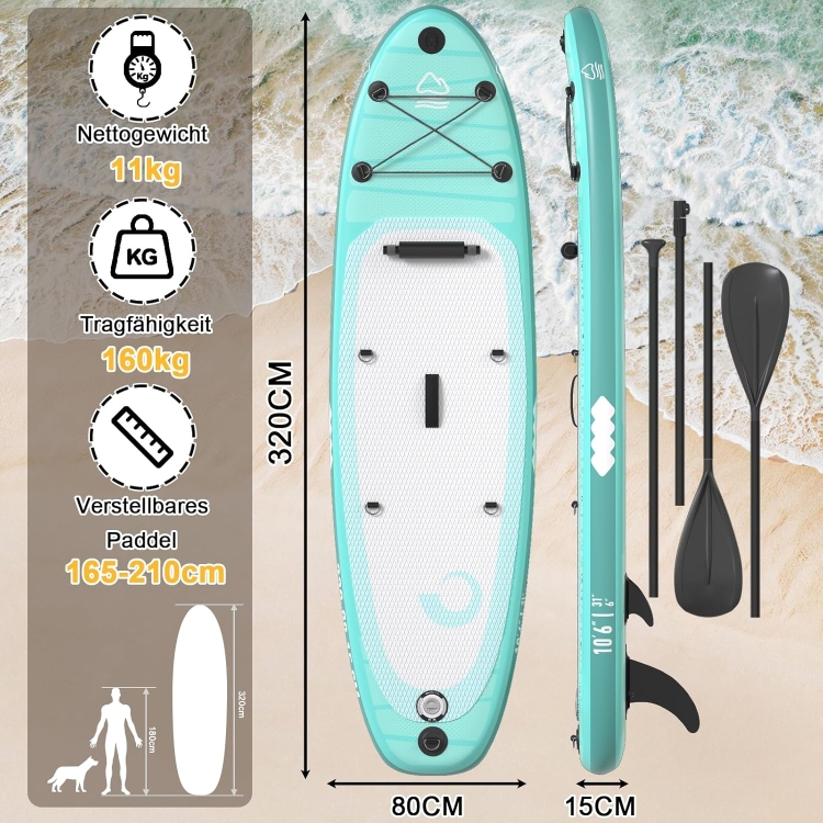 JUMMICO Deska SUP 10,6 do paddleboardingu, 330 cm x 80 cm x 15 cm, nadmuchiwana deska SUP, 2 w 1, z siedziskiem kajakowym