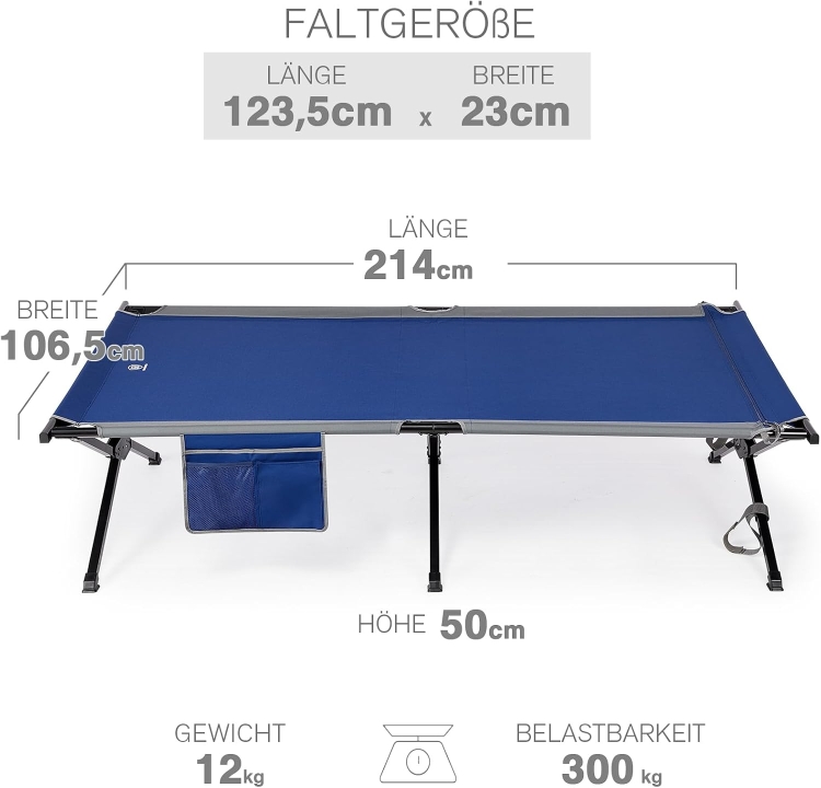 EVER ADVANCED Łóżko polowe, kempingowe składane XXL 214x106cm 300kg
