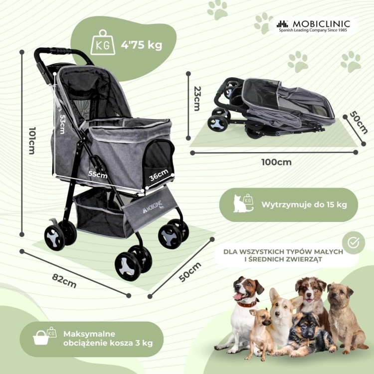 Mobiclinic pets Składany wózek dla psa, Do 15 kg dla Małych psów