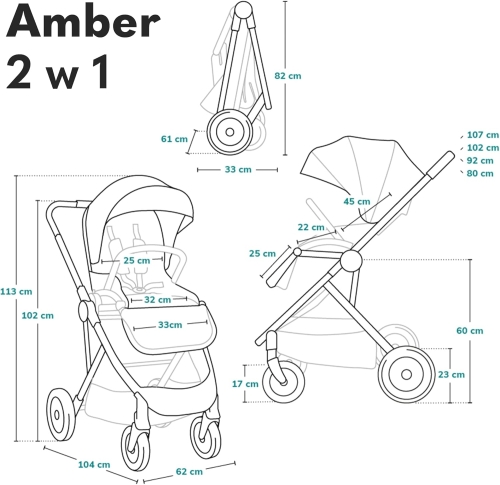 Outlet LIONELO Amber wózek spacerowy 2 w 1 do 22kg