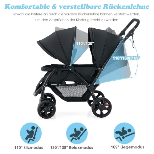 FANTASK Wózek dla rodzeństwa, składany, wózek podwójny do 30 kg