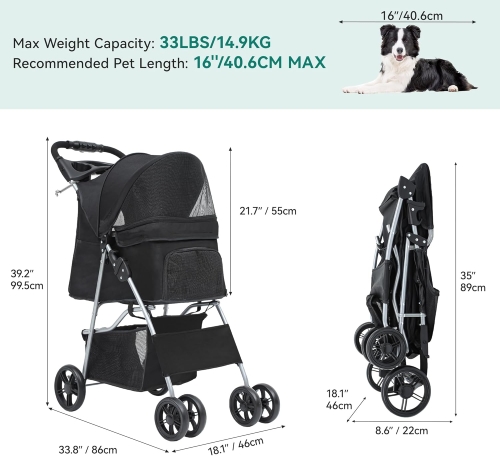 Outlet YITAHOME Wózek dla psa na 4 koła, z koszem do przechowywania, dla małych i średnich psów
