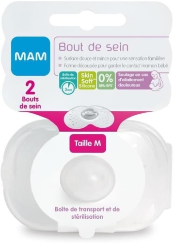 MAM Końcówki na piersi - zestaw 2 silikonowych końcówek piersi (rozmiar M, 20 mm)