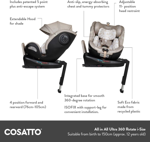 Cosatto All in All Ultra obrotowy 360° fotelik samochodowy iSize – grupa 0+123, 0-36 kg, 0-12 lat, 40-150 cm