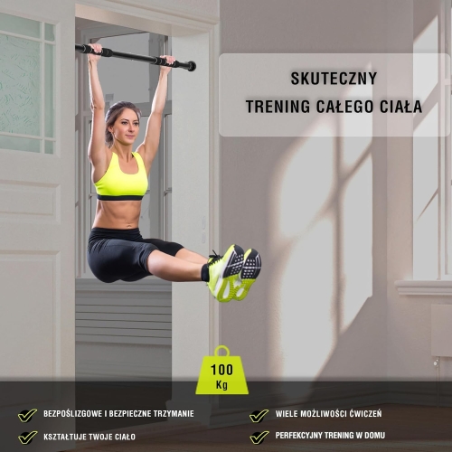 Ultrasport Drążek do podciągania, drążek do drzwi, regulowany od 66,5 cm do 93 cm, montowany bez śrub