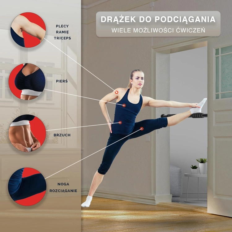 Ultrasport Drążek do podciągania, drążek do drzwi, regulowany od 66,5 cm do 93 cm, montowany bez śrub