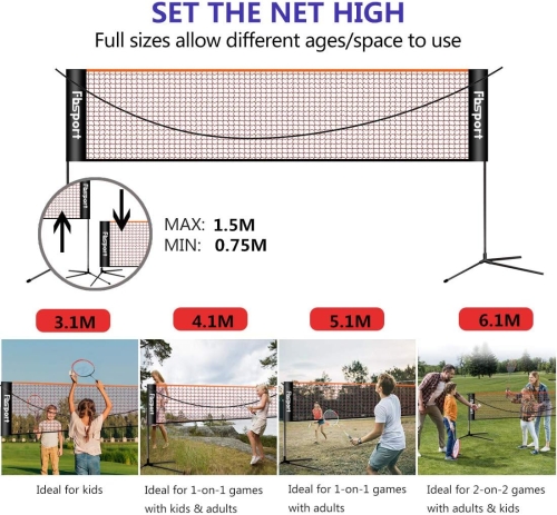 Outlet FBSPORT Siatka do badmintona, 3-6 m, przenośna siatka treningowa, 3 wysokości