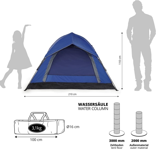 Lumaland Lekki namiot samorozkładający dla 3 osób, na kemping, festiwal itp. 210 x 190 x 110 cm