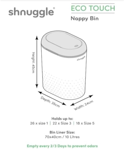 Shnuggle Kosz na pieluchy Eco-Touch, blokujący zapachy i przyjazny dla środowiska