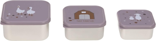 LÄSSIG Pudełko na przekąski zestaw 3 szt. stal szlachetna 3 sztuki Tiny Farmer lilac