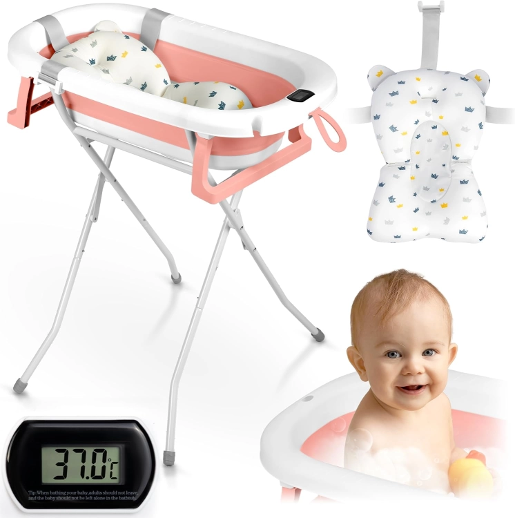 Ricokids Baby wanienka niemowlęca składana na płasko + stojak wkładka zestaw