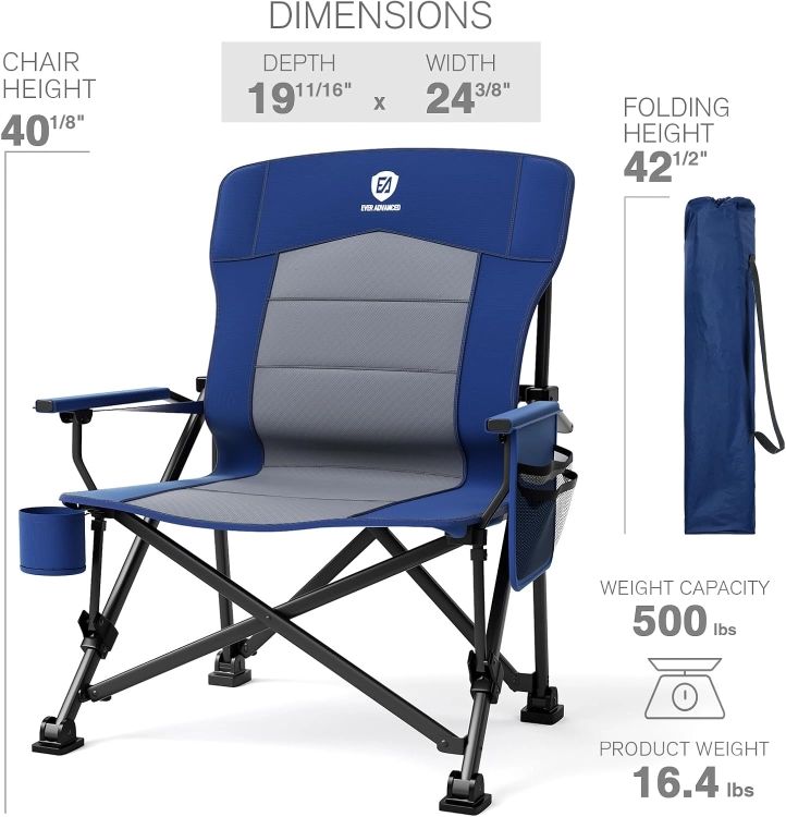EVER ADVANCED Krzesło kempingowe, obciążenie 230 kg, rozmiar XXL