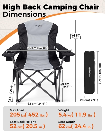KingCamp XXL Składane krzesło kempingowe, do 205 kg