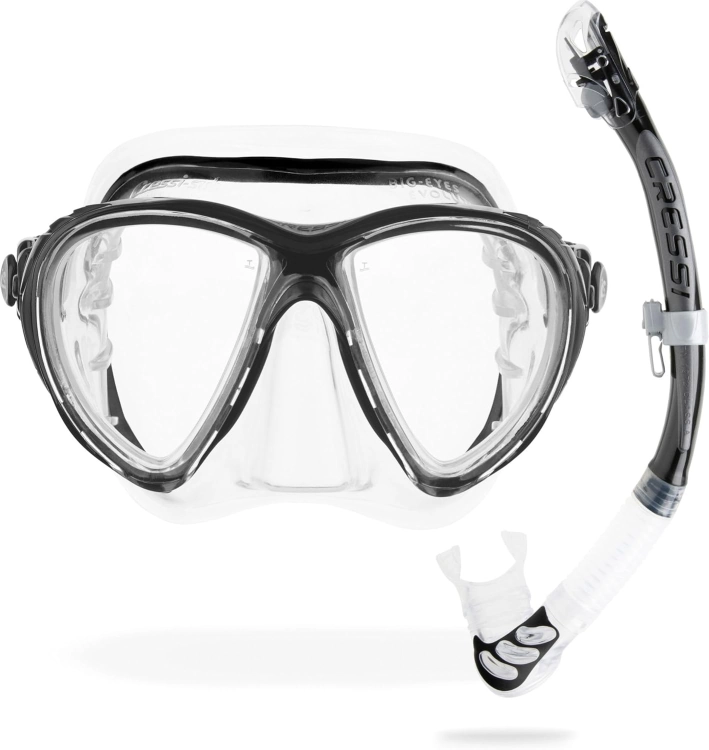 Cressi Big Eyes Evolution Mask & Alpha Ultra Dry Snorkel - Zestaw Combo do Nurkowania i Snorkelingu