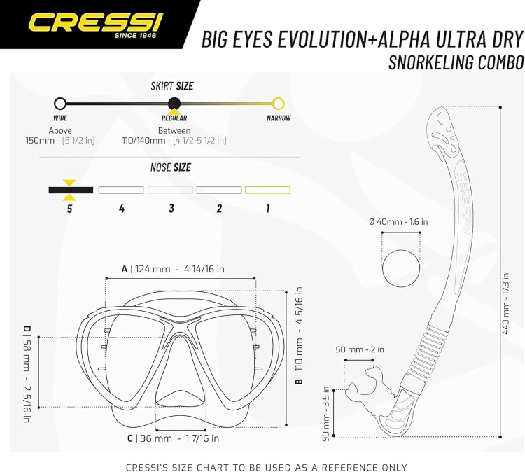 Cressi Big Eyes Evolution Mask & Alpha Ultra Dry Snorkel - Zestaw Combo do Nurkowania i Snorkelingu