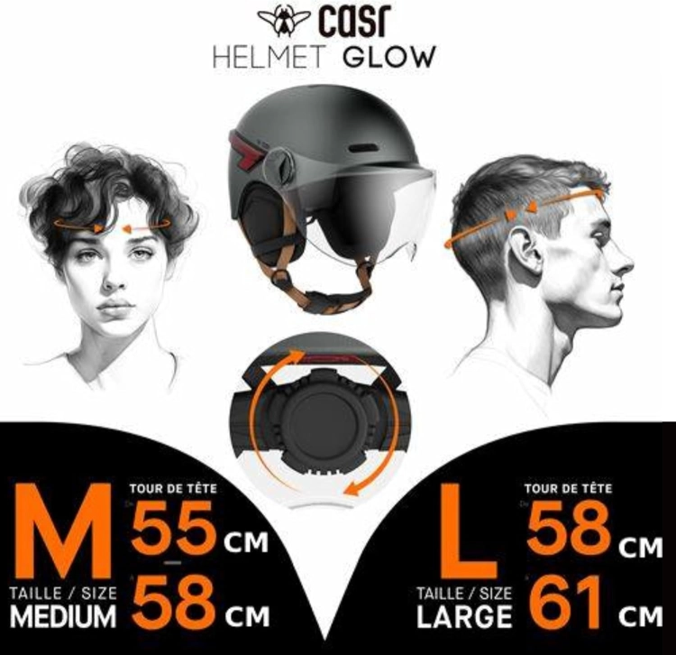 OUTLET Kask CASR Glow, miejski kask ochronny LED, szary, rozmiar M  55-58 cm