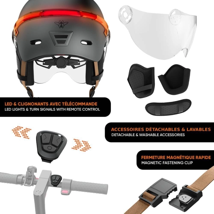 OUTLET Kask CASR Glow, miejski kask ochronny LED, szary, rozmiar M  55-58 cm