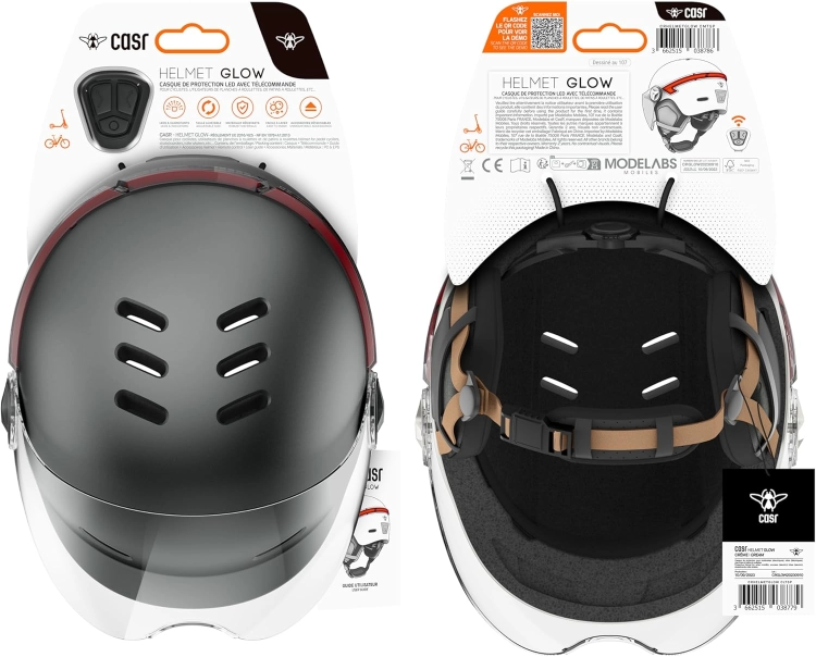 OUTLET Kask CASR Glow, miejski kask ochronny LED, szary, rozmiar M  55-58 cm