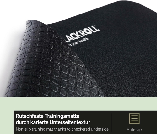 Outlet Blackroll mata gimnastyczna – amortyzowana mata gimnastyczna w kolorze czarnym, 65 cm x 185 cm + torba gimnastyczna
