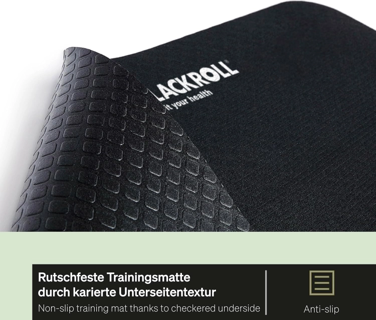 Outlet Blackroll mata gimnastyczna – amortyzowana mata gimnastyczna w kolorze czarnym, 65 cm x 185 cm + torba gimnastyczna