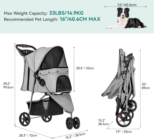YITAHOME Składany wózek dla psa do 15 kg dla kota z 3 kołowy okienkiem z siatki
