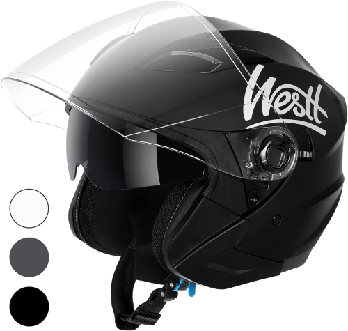 WESTT Jet kask motocyklowy, I kask na skuter z podwójnym wizjerem, kask typu jet, S