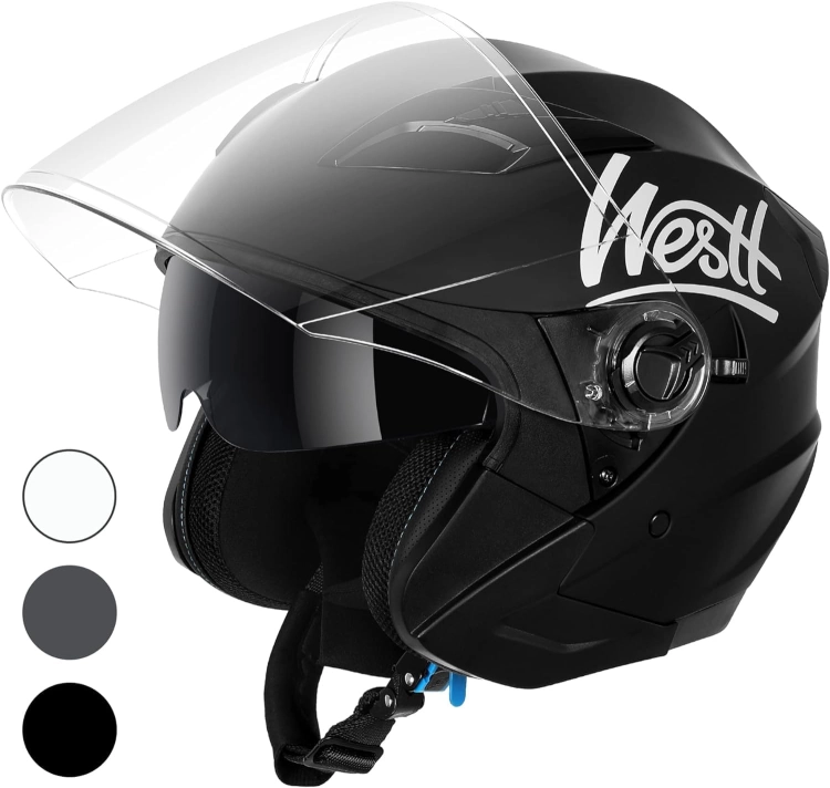 WESTT Jet kask motocyklowy, I kask na skuter z podwójnym wizjerem, kask typu jet, S