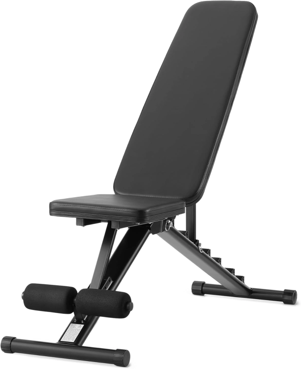 Amazon Basics Regulowana ławka treningowa pod sztangę, składana, do domowej siłowni, czarna, 135cm x 38cm x 116cm