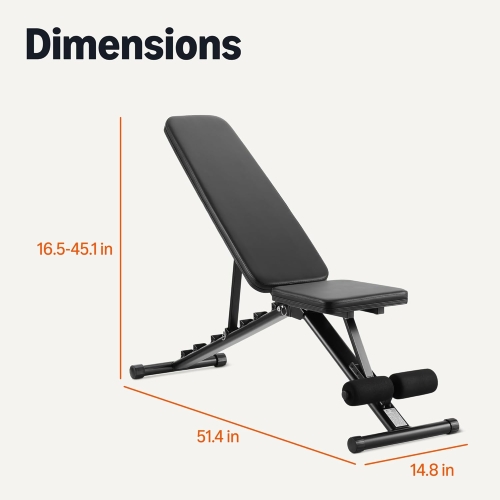 Amazon Basics Regulowana ławka treningowa pod sztangę, składana, do domowej siłowni, czarna, 135cm x 38cm x 116cm
