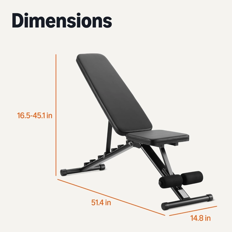 Amazon Basics Regulowana ławka treningowa pod sztangę, składana, do domowej siłowni, czarna, 135cm x 38cm x 116cm