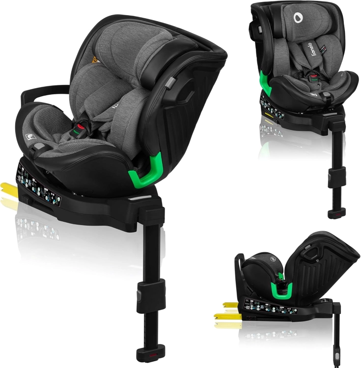 LIONELO HARMONY I-SIZE Fotelik Samochodowy Obrotowy 360° dla Dzieci 40-150 CM, Montaż ISOFIX+Noga Stabilizująca