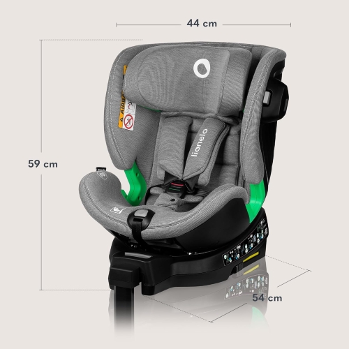 LIONELO HARMONY I-SIZE Fotelik Samochodowy Obrotowy 360° dla Dzieci 40-150 CM, Montaż ISOFIX+Noga Stabilizująca