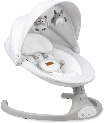 MoMi LAMI leżaczek Huśtawka dla dzieci do 9 kg, składana, z pilotem zdalnego sterowania i Bluetooth do połączenia ze smartfonem