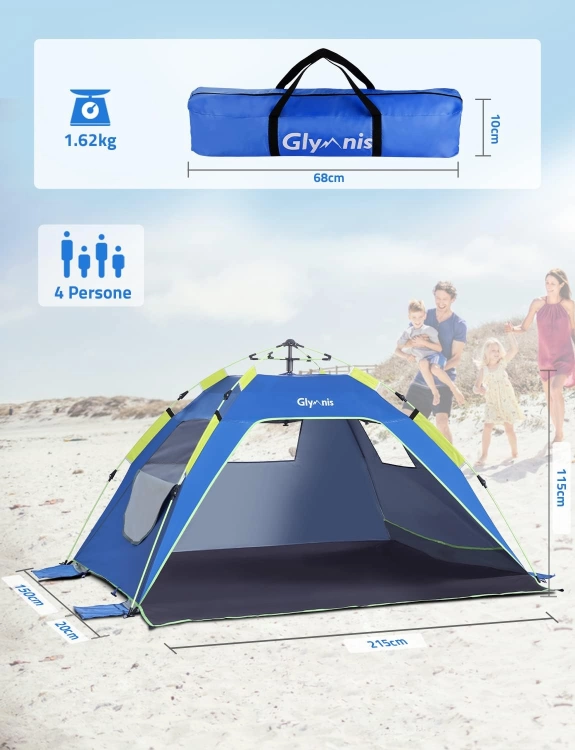 Glymnis Namiot Plażowy Quick Up - Namiot Plażowy Dla 3-4 Osób UV 50+