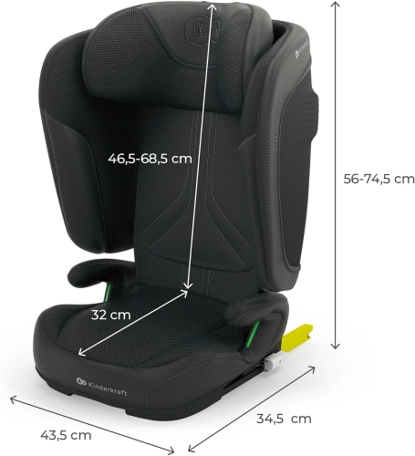 Kinderkraft UNITY 2, Fotelik 100 – 150 cm dla dzieci 3,5 – 12 lat, 5-stopniowa regulacja oparcia