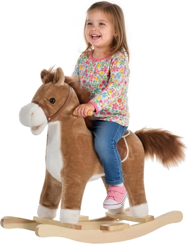 OUTLET HOMCOM Konik bujany dla niemowląt 36-72 miesiące, brązowy, muzyka