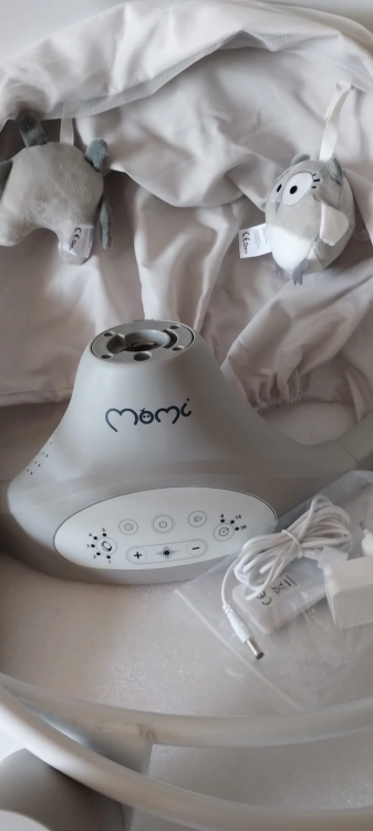 OUTLET MoMi LAMI leżaczek Huśtawka dla dzieci do 9 kg, składana, z pilotem zdalnego sterowania i Bluetooth do połączenia ze smartfonem